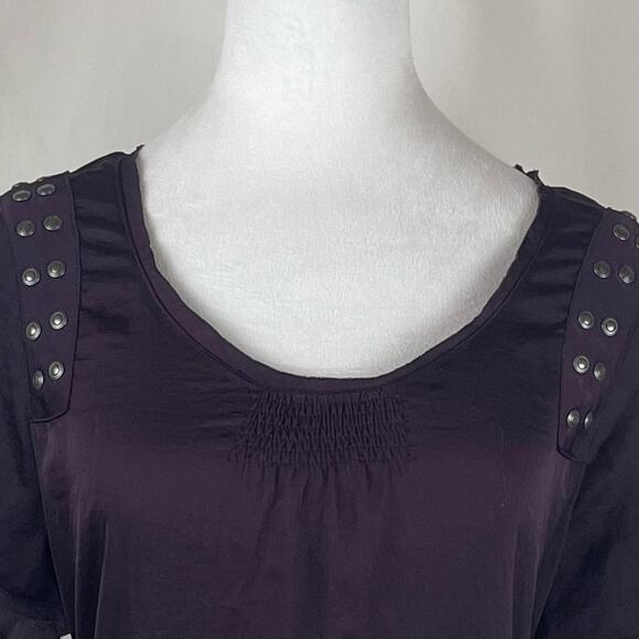 DKNY Burgundy Studded Smocked Raw Edges Boho Festival Dress NWOT Size 12 - Picture 5 of 13